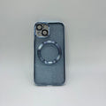 CASE IPHONE 15 BORDE METALIZADO MAGSAFE BRILLOS AZUL