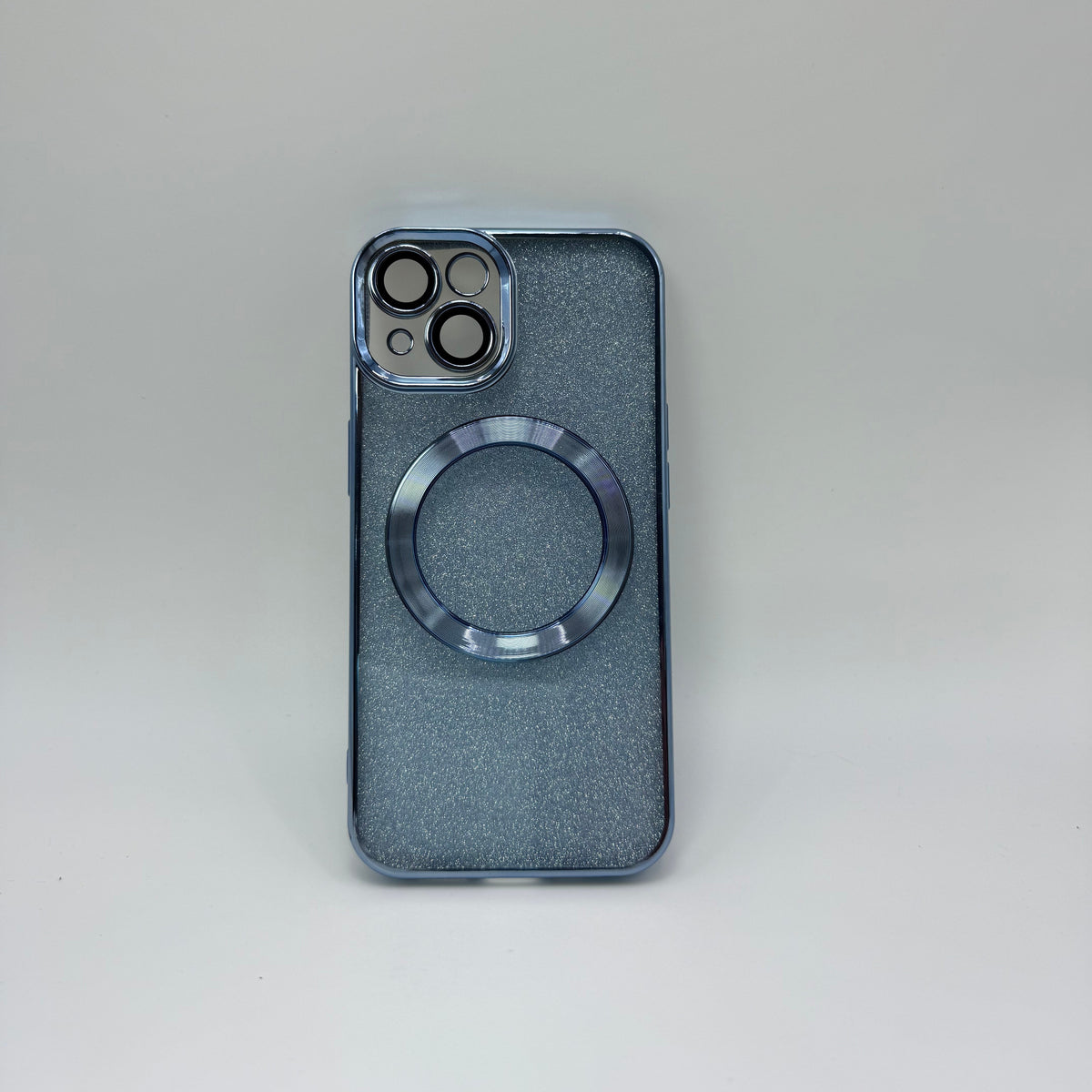 CASE IPHONE 15 BORDE METALIZADO MAGSAFE BRILLOS AZUL