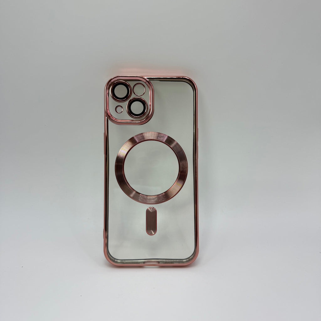 CASE IPHONE 15 BORDE METALIZADO MAGSAFE ROSADO