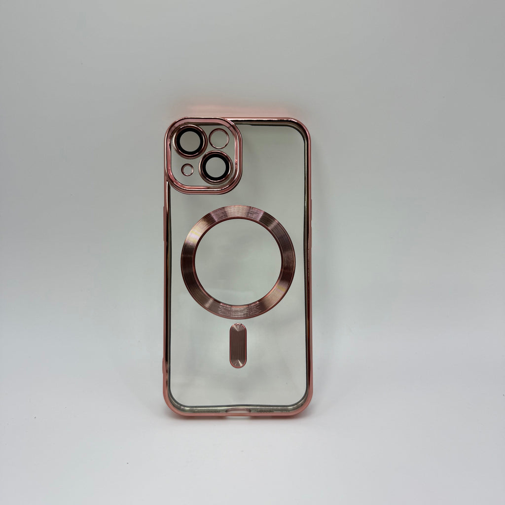 CASE IPHONE 14 PLUS BORDE METALIZADO MAGSAFE ROSADO