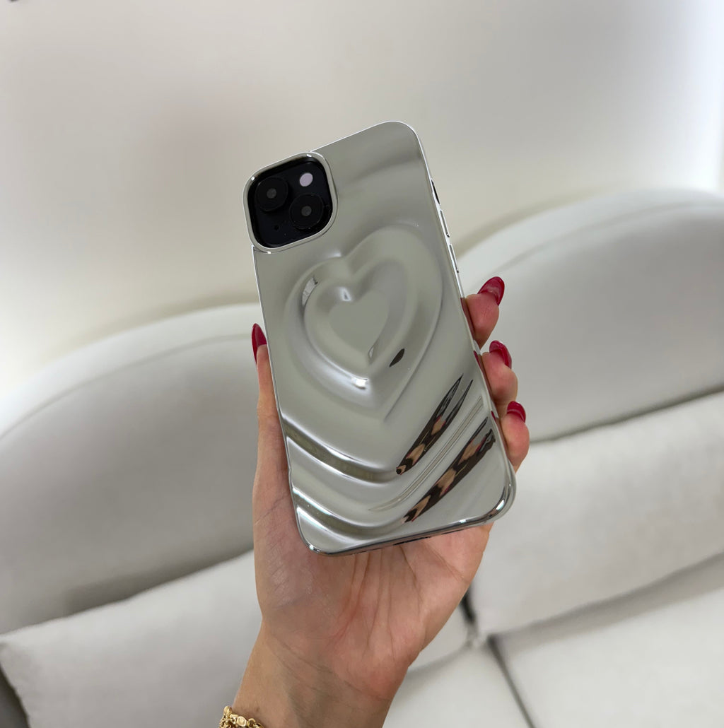 CASE IPHONE 15 LOVE 3D PLATEADO