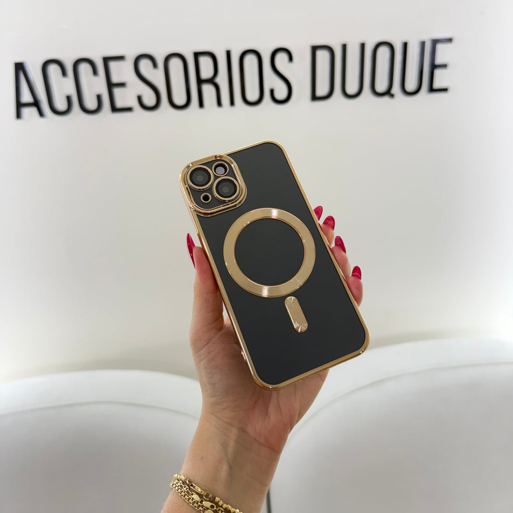 CASE IPHONE 14 PLUS BORDE METALIZADO MAGSAFE DORADO