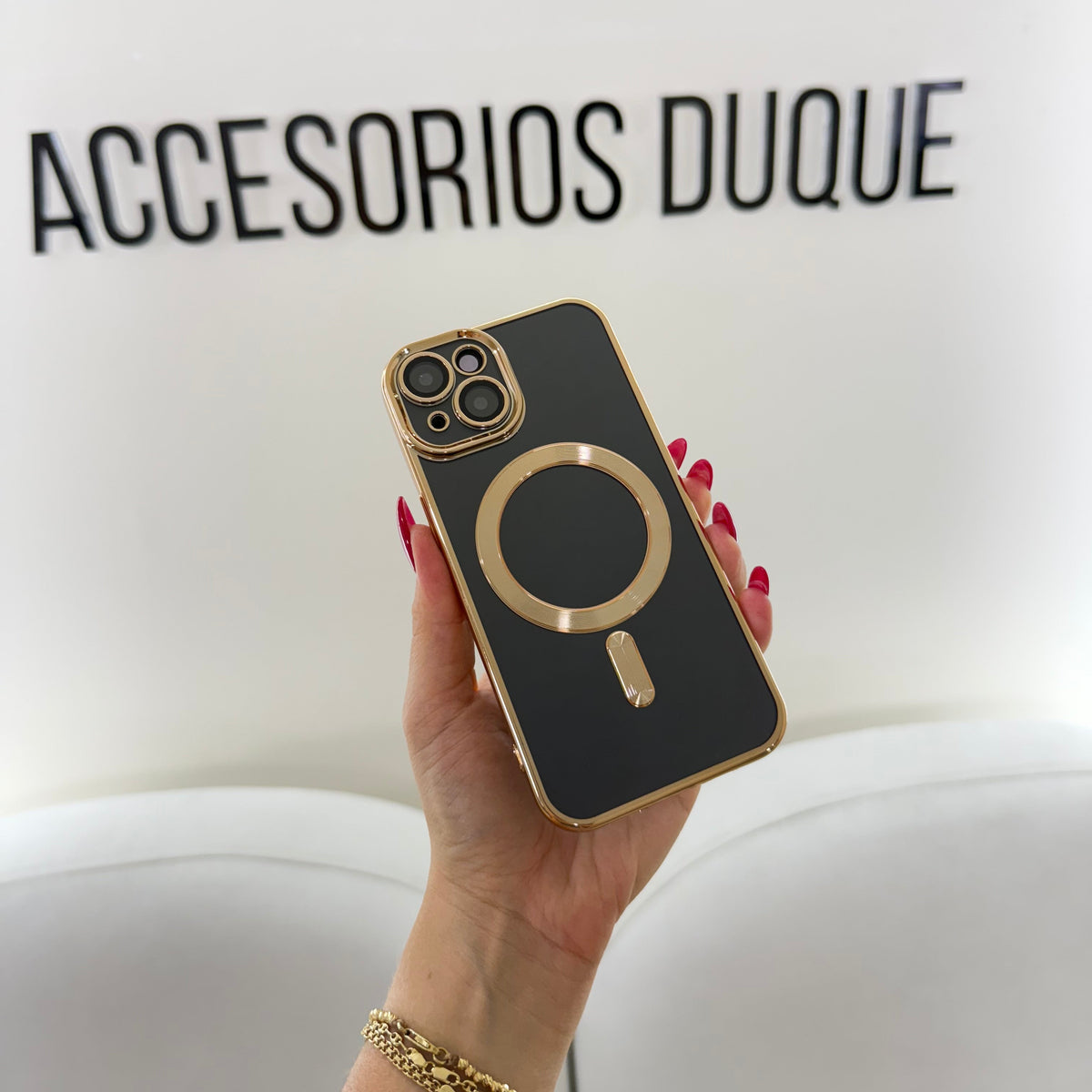CASE IPHONE 14 PLUS BORDE METALIZADO MAGSAFE DORADO