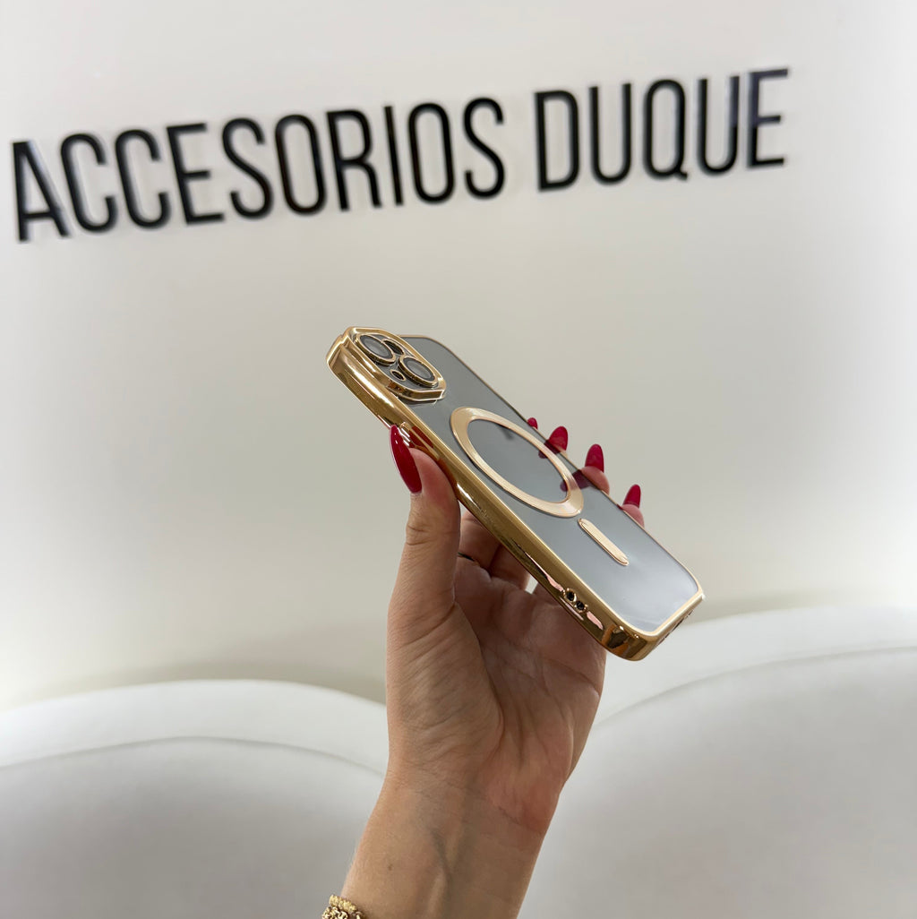 CASE IPHONE 14 PLUS BORDE METALIZADO MAGSAFE DORADO