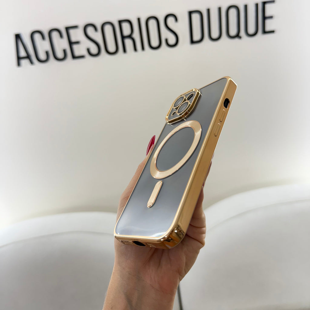 CASE IPHONE 15 BORDE METALIZADO MAGSAFE DORADO
