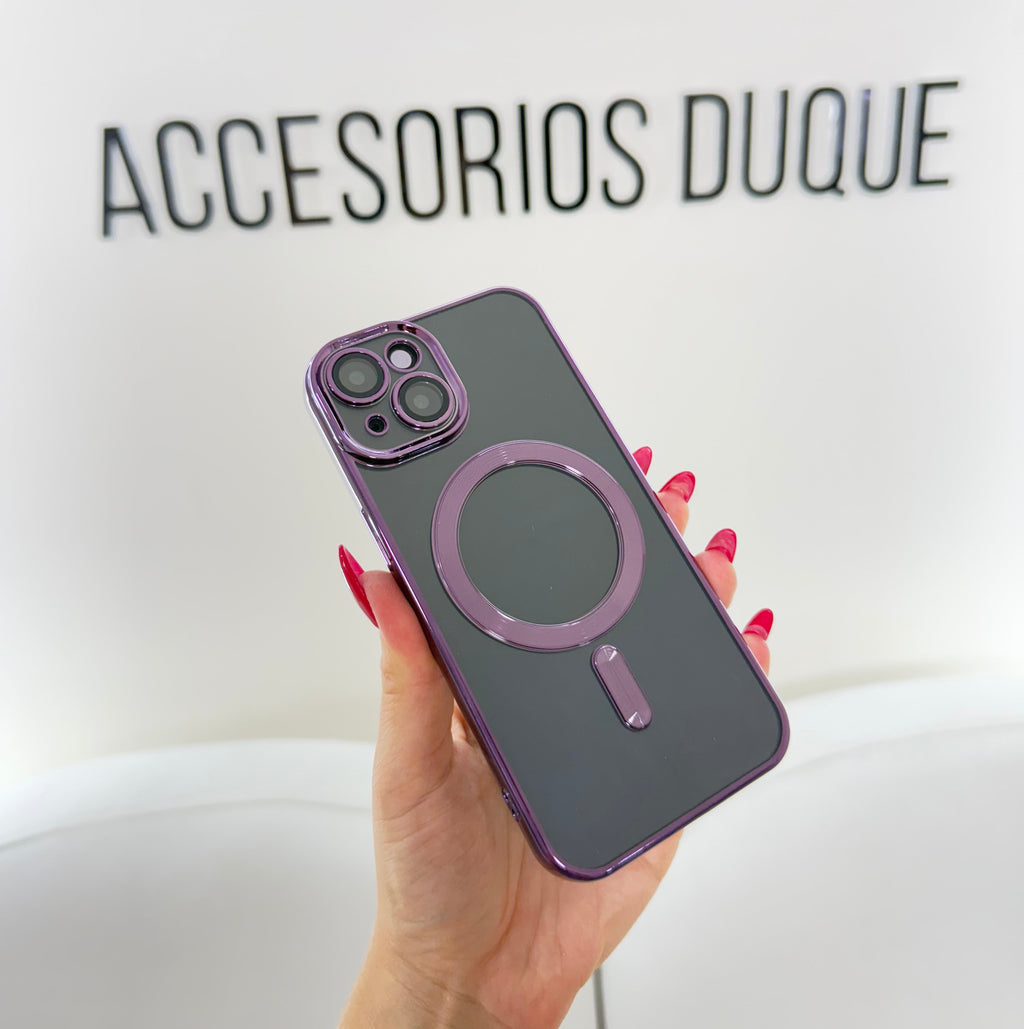 CASE IPHONE 15 BORDE METALIZADO MAGSAFE MORADO