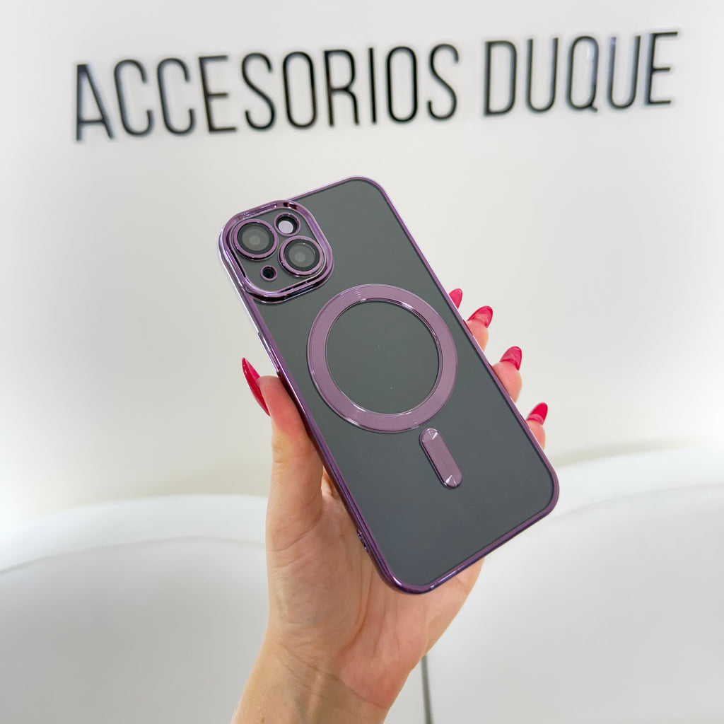 CASE IPHONE 14 PLUS BORDE METALIZADO MAGSAFE MORADO