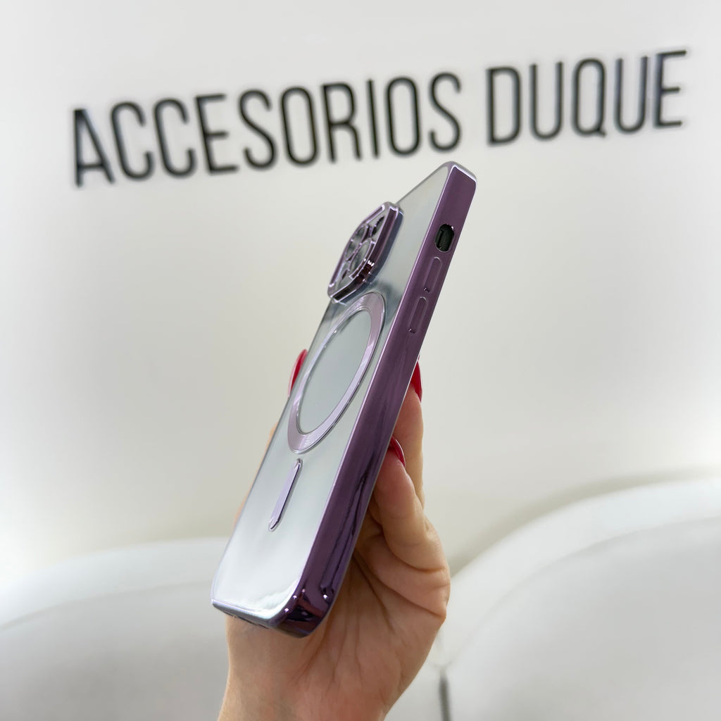 CASE IPHONE 15 BORDE METALIZADO MAGSAFE MORADO