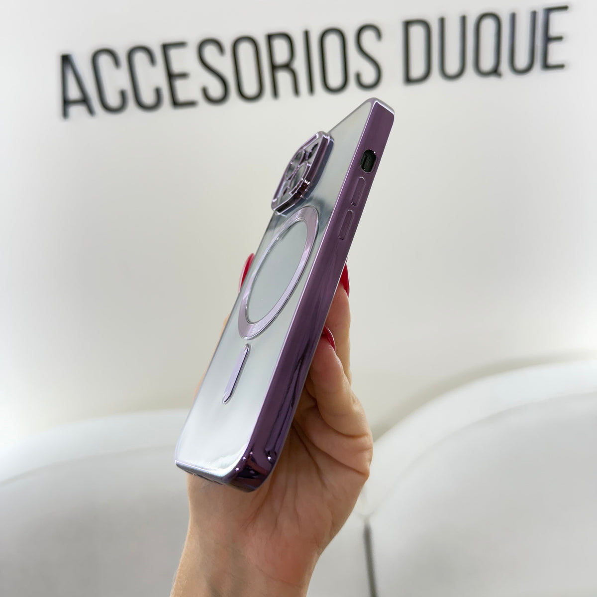 CASE IPHONE 14 PLUS BORDE METALIZADO MAGSAFE MORADO