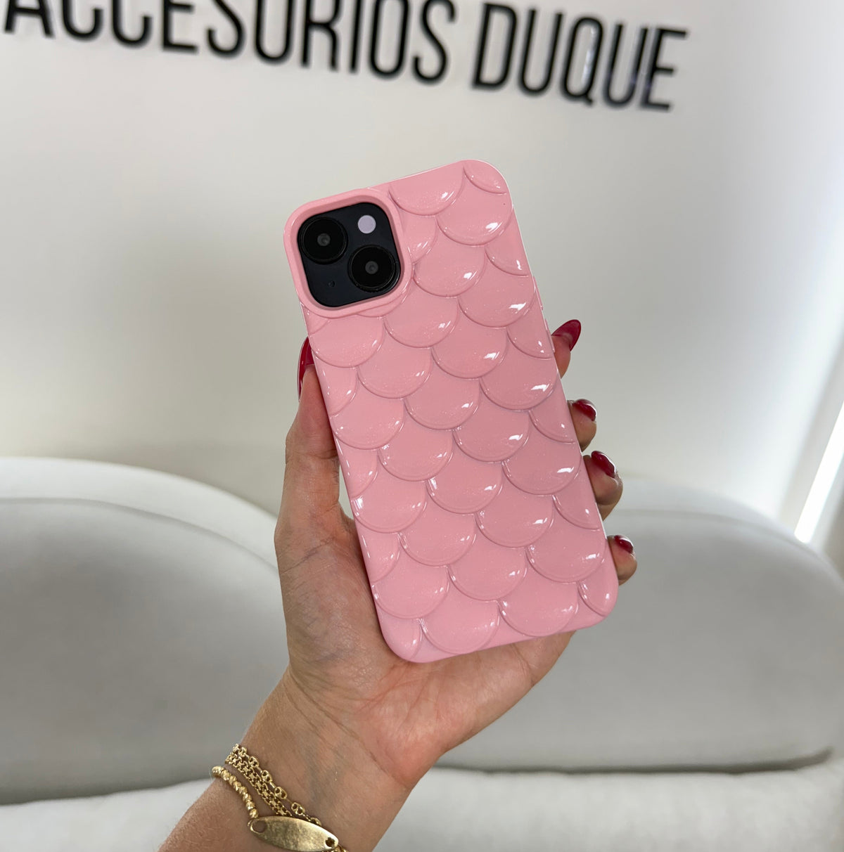CASE IPHONE 13-14 ESCAMAS ROSADO